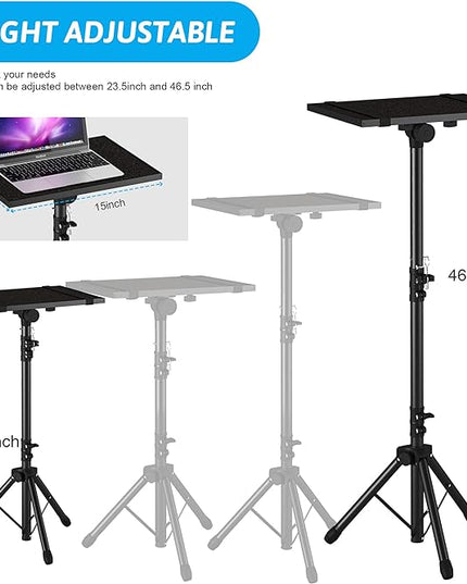 Projector Stand Tripod Adjustable, Laptop Height from 23.5 to 46.5 inches with Gooseneck Phone Holder, Floor for Office, Home, Stage, Studio, DJ Racks Holder Mount, 23.5inch-46.5inch