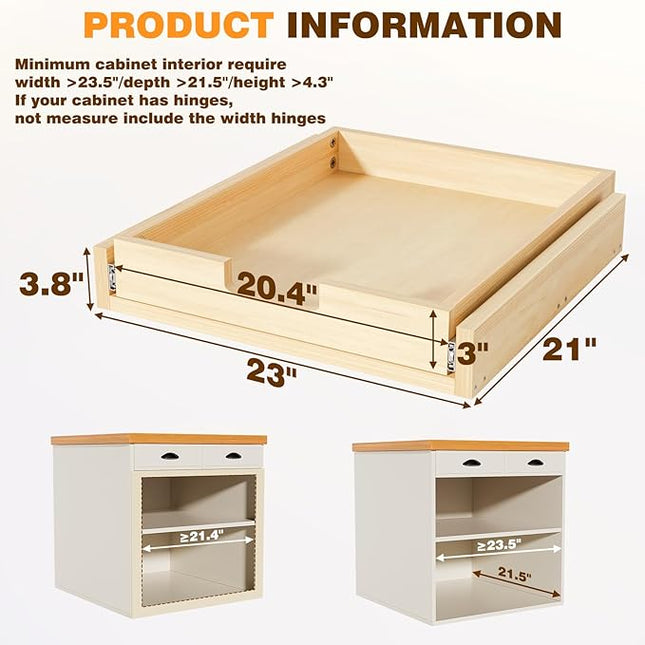 Grehitk Pullout Cabinet Organizer, 23''W×21''D×3''H Slide Out Shelves for Kitchen Cabinets, Pull out Drawers for Kitchen Cabinets, Pantry, Bathroom, & Storage Organization
