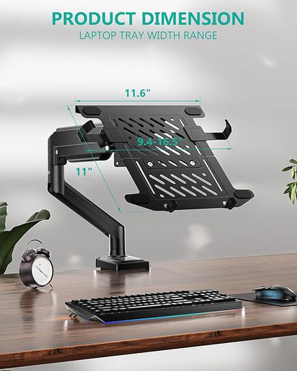 WALI Laptop Desk Mount, 2-in-1 Monitor Mount Fit 17” Notebook and 34” Monitors, Laptop Stand for Desk Adjustable Height, Gas Spring Monitor Arm with Laptops Holder, Up to 22-26.4lbs(GSMP001LPN), Black