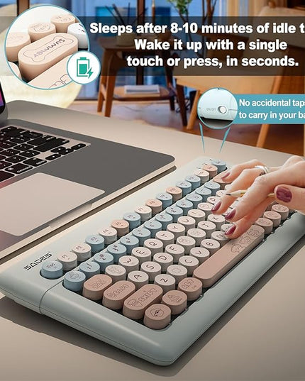 Wireless Bluetooth Keyboard for iPads Tablet Mac PC Laptop Desktop Smart Phone,Cute Typewriter Style Computer Keyboard with Round Raised Keys,Colorful Mini iPad Keyboard for Kids Girl Women-Cream Blue