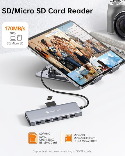NOVOO USB C Docking Station Dual Monitor, 12-in-1 USB C Hub with HDMI 4K, VGA, USB 10Gbps, SD/TF, 100W PD, Multiport Adapter Compatible with MacBook Dell HP Surface