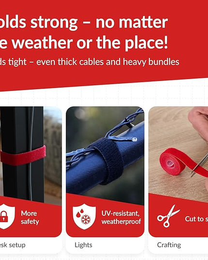 Label-the-cable Cable Management Ties Tape, Adjustable, Re-Useable/Cable Tidy/Hook and Loop Cord Organizer, Wire Management/LTC Rolls, 4 PCS, 1m x 16mm, Black, Blue, Yellow and Red, LTC 1230