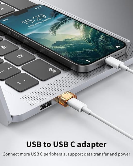USB to USB-C Adapter 10 Pack, Type C Female to USB Male Power Charger Converter, C to A Adapter Compatible for Apple Watch Series/SE/Ultra 2 iPhone 17/16/15 Plus Pro Max AirPods Pro（Orange）