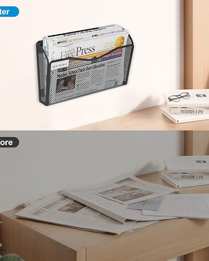 Magnetic Wall File Holder 3-Pack - Mesh Organizer with Strong Magnets for Office, Home & School - Space Saving Black Document Organizer
