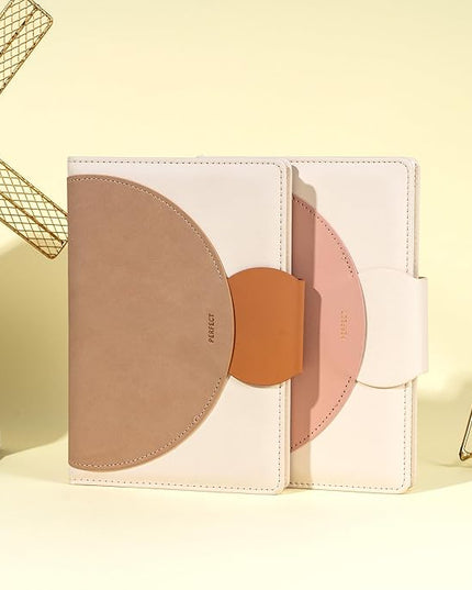CAGIE Lined Journal for Women, 100GSM 192 Pages Leather JournalS for Writing with Buckle Closure,A5 Hardcover Diary Journaling Notebooks for Business Work School Note Taking 5.9" x8.5 (Brown & Pink)