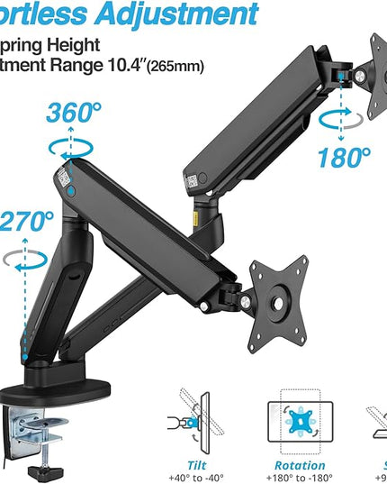AVLT Dual 27”-43” RGB Gaming Monitor Arm Desk Mount Built-in 20 Lighting Modes Touch Button Control Fits Flat/Curved/Ultrawide Screen Height Swivel Tilt Rotation Adjustable Stand -Black