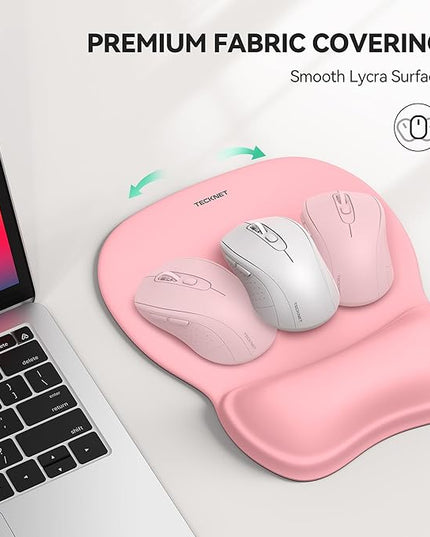 TECKNET Gel Mouse Pad with Wrist Rest, Ergonomic Office Mousepad with Wrist Support - Non-Slip & Smooth Surface Comfortable Desk Accessories Mat for Office, Gaming and Study - Pink