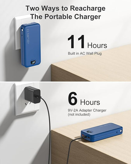20000mAh Ultra-Portable-Charger-Power-Bank PD20W with Built in Cables&AC Wall Plug,Fast Charging Cell Phone Charger Battery Pack,LED Display Travel Battery Bank for All iPhone,Samsung,Android