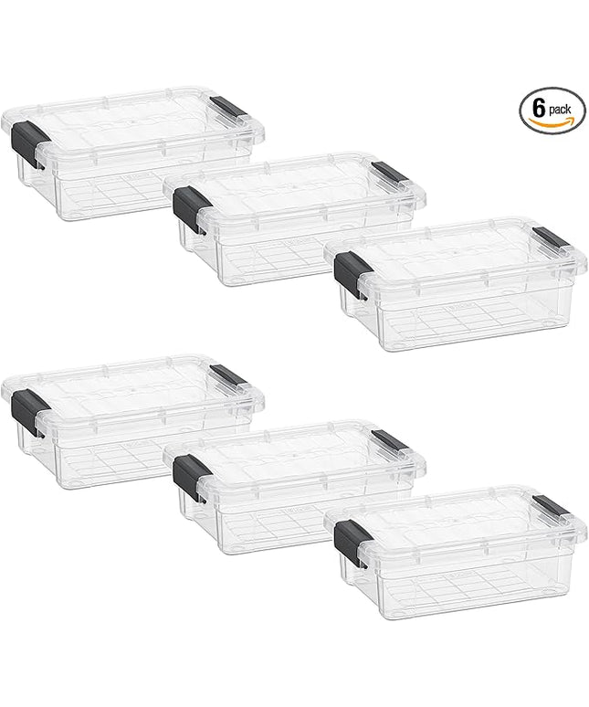 Superio Clear Storage Boxes with Lids, 1.27 Quart Plastic Container Bins for Organizing, Stackable Crates, BPA Free, Non Toxic, Odor Free, Organizers for Home, Office and Dorm, 6 Pack