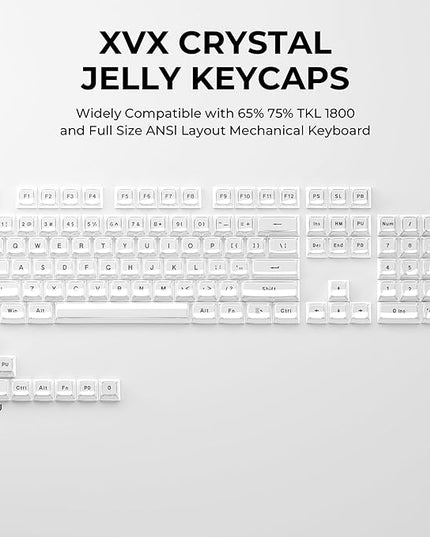 XVX White Crystal Jelly Keycaps, Clear Translucent Keyboard Keycaps OEM Profile Keycap Set Compatible with 61/68/84/87/98/100 ANSI Layout MX Switches Mechanical Keyboard