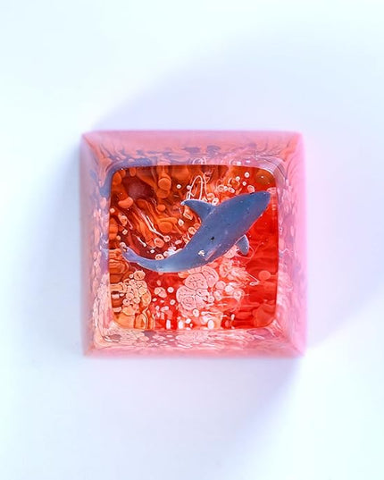 Shark Artisan Keycap Fiery Red Ocean R1 SA Profile Custom Sea Creatures Keycaps 1U ESC Handmade Gaming Resin Key Cap Cherry MX Switch Compatible Mechanical Keyboard Sea Lover Gift