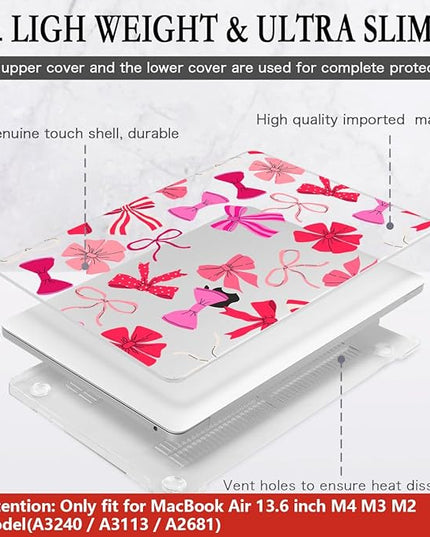 CISSOOK Compatible with MacBook Air 13.6 inch Case 2025 2024 2023 2022 Release A3240 A3113 A2681, Plastic Hard Shell Case Keyboard Cover Screen Protector for MacBook Air 13inch M2 M3 M4, Pink Bows