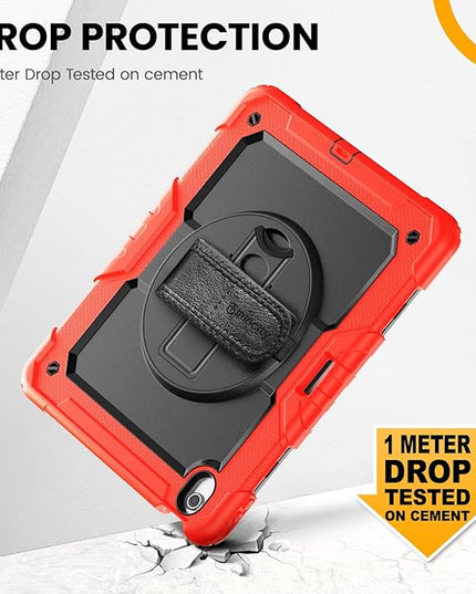 timecity for iPad (A16) 11th/ 10th Generation Case 11''/ 10.9 Inch (2025/2022) - Heavy Duty Protective Cover with Screen Protector, Stand, Shoulder Strap & Pencil Holder | Kids-Friendly - Red