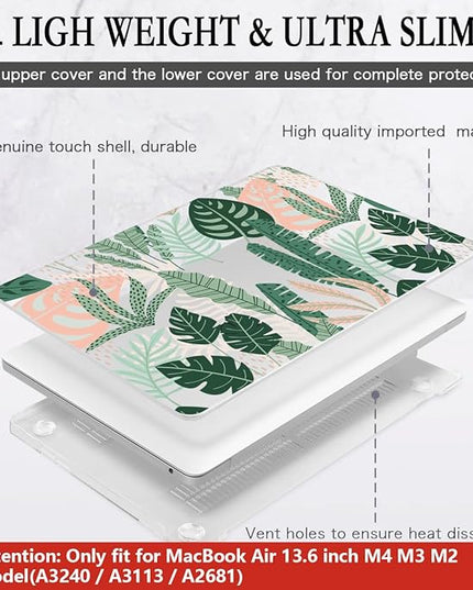 CISSOOK MacBook Air 13.6 inch Case A2681 M2 A3113 M3 with Touch ID, Tropical Palm Leaves, Hard Shell, Keyboard Cover, Screen Protector, Type C Adapter