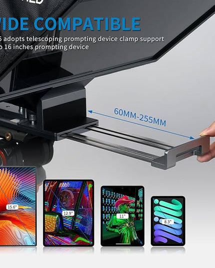 FEELWORLD TP16 16 Inch Folding Teleprompter for Up to 16" Tablet Horizontal Vertical Prompt for Live Streaming Interview Speech Online Teaching Vlogger with APP Remote Control Carry Case