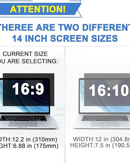 4-Way Laptop Privacy Screen Shield 14 Inch, Removable 16:9 Aspect 360° Privacy Filter Screen Protector for 14 Inch Laptop Computer, Anti Glare Blue Light Slide Mount Tabs Cover for Generic Laptop