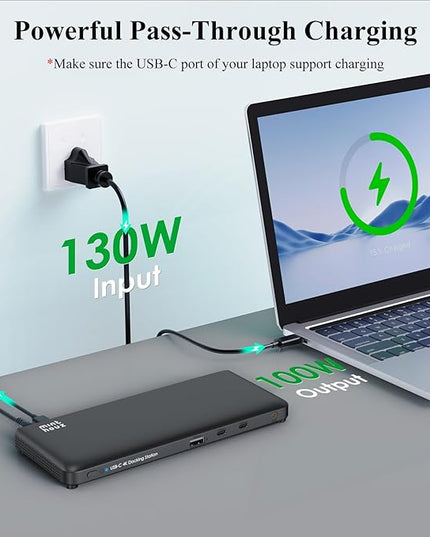 Minthouz 12-in-1 Docking Station with 100W Charging, Triple Display Dual 4K Support, 1000Mbps LAN Port, Laptop Docking Station, 4X USB-A (1x 10Gbps), 2X USB-C, Compatible with Windows, Mac, Chrome