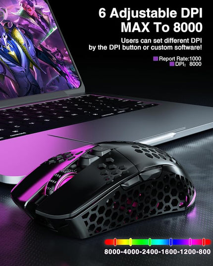 SOLAKAKA SM600 Honeycomb Shell Gaming Mouse Wireless,Tri-Modes BT5.1/2.4G Wireless/Type-C Wired Gamer Mouse with 2 Side Buttons, Macro Programmable and RGB Light for PC/Mac/Laptop,Black