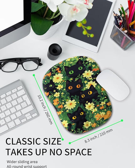 Hokafenle Ergonomic Wrist-Hugging Mouse Pad Wrist Support, U-Shaped Holding Wrist Rest Mousepad for Carpal Tunnel Pain Relief with Cushioned Memory Foam Slope Massage Bulge(10.2x8.3 in,Big Eyed Cat)