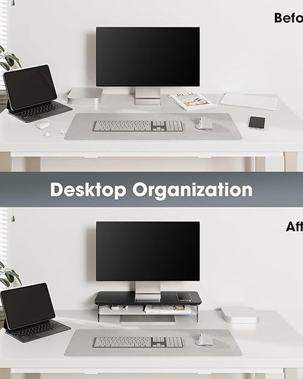 Fenge Acrylic Monitor Stand Riser, 23.6 Inches Monitor Stand with Metal Storage, 2 Tier Acrylic Computer Riser for Desk, Clear Laptop Stand for PC, Laptop, Printer, TV