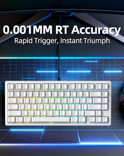 Mars75 Wired Magnetic Switch Keyboard, 75% Layout,0.001MM RT Accuracy, 8KHZ Polling Rate/Latency As 0.125MS/256KHZ Single Key Scan Rate/ARGB，Hot Swappable Gaming Keyboard(White)