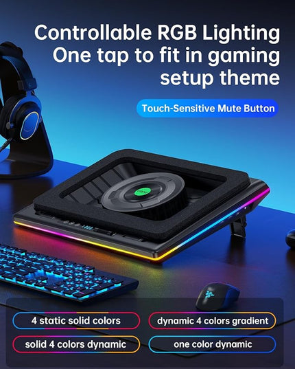 llano V12 RGB Laptop Cooling Pad, Gaming Laptop Cooler with 5.5 Inch Powerful Turbofan, Fast Cooling Laptop 15.6-21in, Adjustable Speed, Touch Control, LCD Screen, Black (RGB)