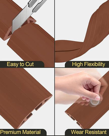 MYFAMIREA 4FT Floor Cord Cover Heavy Duty Cable Cover Protector with 3 Channels Extension PVC Floor Wire Cover Outdoor Cord Hider Management Cord Cover for Wire on Floor for Home Office Outdoor, Brown