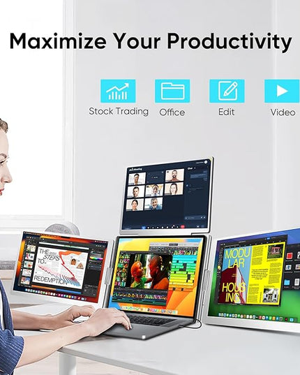 YUTOO 4 Screen Laptop Monitor Extender | for M1 M2 M3 | 1200P FHD IPS 4 Screen Monitor for Laptops 12~18 inch | Quad Screen Extender Display for MacBook/Windows/Switch/PS5 | One Cable | Driver Need
