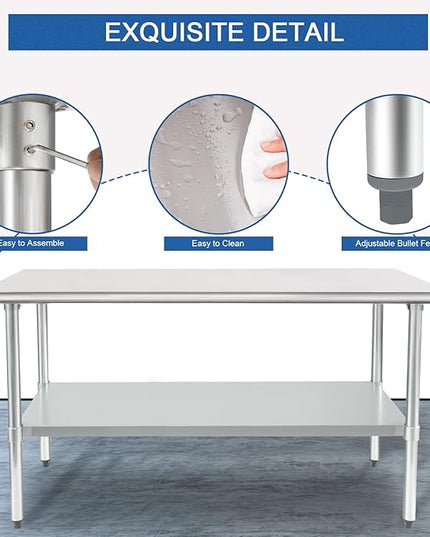 HARDURA Stainless Steel Table 24X72 Inches with Undershelf and Galvanized Legs NSF Heavy Duty Commercial Prep Work Table for Restaurant Kitchen Home and Hotel