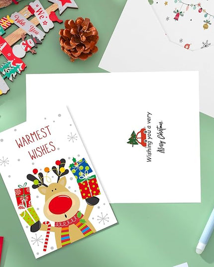 Thboxes Christmas Cards with Envelopes & Stickers, 36 Pack 4x6 Inch Merry Christmas Cards, Funny Holiday Card, 6 Assorted Designs Greeting Card for Xmas