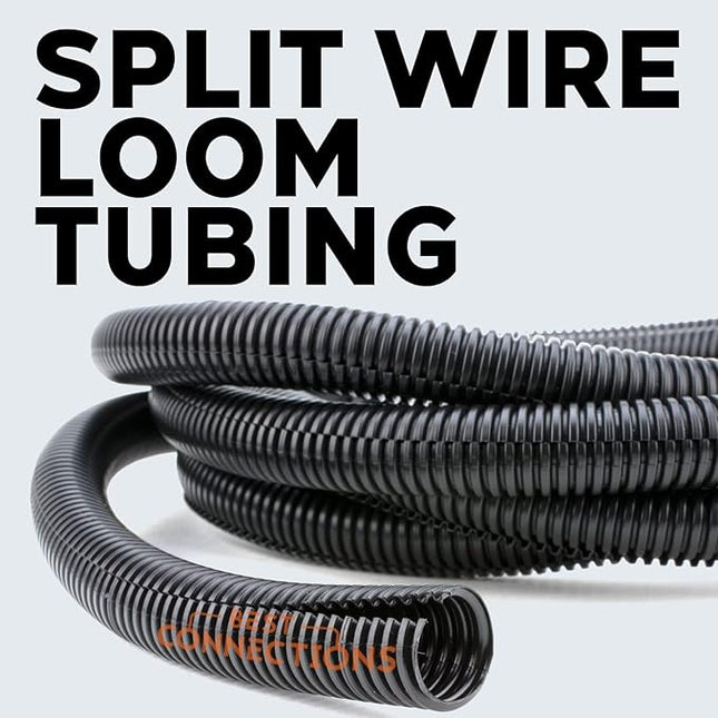 BEST CONNECTIONS Split Wire Loom Flex-Guard Convoluted Tubing Protective Split Cable Sleeves for Auto Home Industrial Electrical Wires Chemical Resistant Conduit Black (1/2" - 100ft)