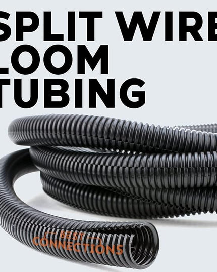 BEST CONNECTIONS (1/2" x 50 ft) Split Wire Loom Flex-Guard Convoluted Tubing Protective Split Cable Sleeves for Automotive Home Industrial Electrical Wires Chemical Resistant Conduit Black