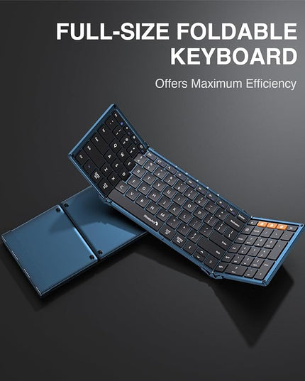ProtoArc Foldable Bluetooth Keyboard, XK01 Full-Size Portable Wireless Keyboard for Travel, 105 Keys, 0.65" Keycaps, Multi-Device Sync for iPad Tablet Smartphone Laptop PC Windows iOS Android, Blue