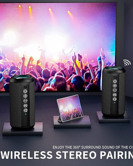 Ortizan Portable Bluetooth Speaker x Stocking Stuffers: IPX7 Waterproof, Wireless, Big Sound, Deep Bass, Dual Pairing, 30H Playtime, White Elephant Gift for Adults Men Women Teen Boys Girls (Black)