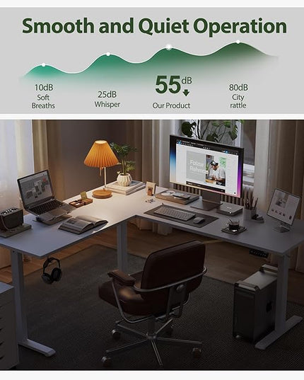 Agilestic L Shaped Standing Desk Adjustable Height, Electric Corner Standing Desk, 63 x 55 inch Sit Stand Computer Table with Splice Board, White