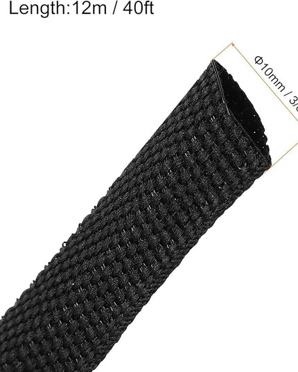 MECCANIXITY Braided Cable Sleeves Heat Shrinkable Fabric Sleeving, 3/8" 40ft Black 2:1 Ratio Heat Shrinkable Cord Protector for Harness Cable, Network Cable Protection, Cable Management