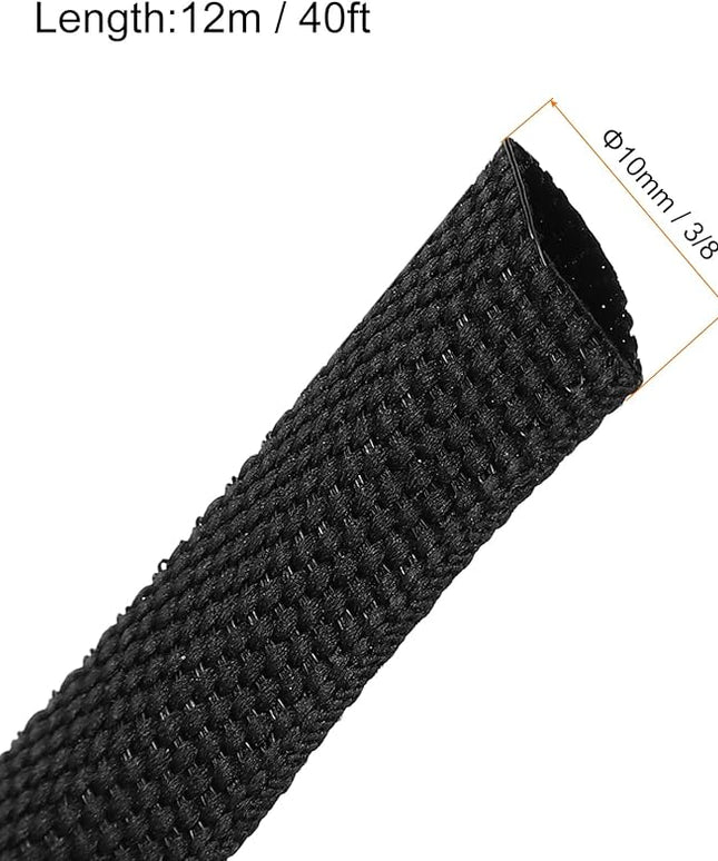 MECCANIXITY Braided Cable Sleeves Heat Shrinkable Fabric Sleeving, 3/8" 40ft Black 2:1 Ratio Heat Shrinkable Cord Protector for Harness Cable, Network Cable Protection, Cable Management