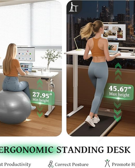 SIAGO Electric Standing Desk Adjustable - 48 x 24 Inch Sit Stand up Desk with 0.8 Inch Thick Tabletop - Adjustable Height Table with 3 Memory Preset, Cable Management for Home Office