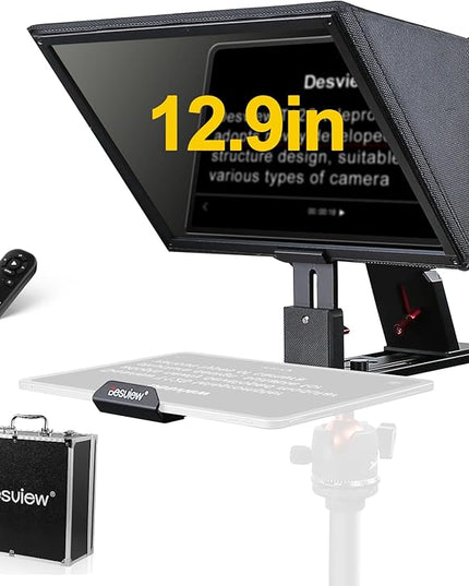 Desview T12S Teleprompter 12.9 inch Metal Teleprompter High Display Glass Compatible with Smartphone Tablet ipad Camera Easy Assembly Carry Case Included Great Partner for Video Making