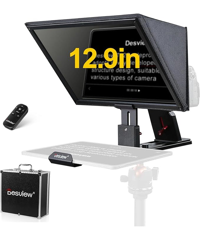 Desview T12S Teleprompter 12.9 inch Metal Teleprompter High Display Glass Compatible with Smartphone Tablet ipad Camera Easy Assembly Carry Case Included Great Partner for Video Making