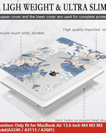 CISSOOK Compatible with MacBook Air 13.6 inch Case 2025 2024 2022 Release A3240 A3113 A2681, Lily Flowers Hard Shell Keyboard Cover Screen Protector for MacBook Air 13 inch M2 M3 M4