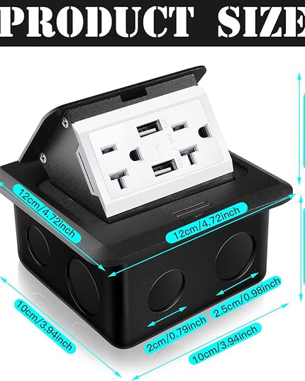 Hoolerry 4 Pack Pop up Floor Electrical Outlet Cover Box Kit with 4.8A USB Charger 20Amp Waterproof Weatherproof Floor Tamper Resistant Outlet Receptacle for Countertop Home (Black)