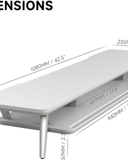 Fenge Dual Monitor Stand, Monitor Stands Riser for 2 monitors, 42.5 Inch Wood Desk Shelf with Storage Organizer and Cable Management for Office Desk Accessories