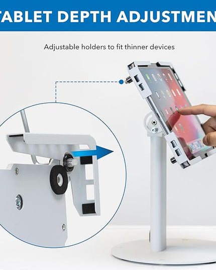 Mount-It! Universal Tablet Stand with Tilt, Anti-Theft Retail iPad POS Kiosk Stand, Fits Tablets from 9.7" to 13" Screen Size, 90° Rotation for Portrait and Horizontal Viewing, Durable Steel, White