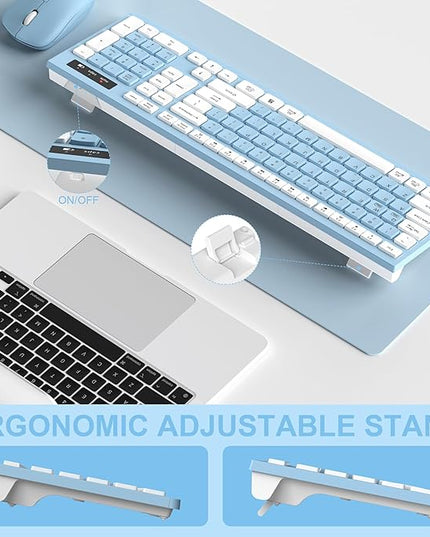 Wireless Keyboard and Mouse Combo, Full-Sized Wireless Keyboard and Adjustable DPI Mouse, 2.4GHz USB Receiver, Keyboard and Mouse for PC, Windows, Desktop, Laptop (Sky Blue-A)