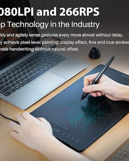 HUION Inspiroy H1161 Graphics Drawing Tablets, Touch Strip and 8192 Pen Pressure Sketch Tablet with Battery-Free Stylus,10 Shortcut Keys, Compatible with Android, Windows, and Mac Black