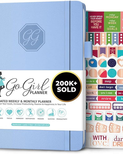 GoGirl Planner and Organizer for Women – A5 Size Weekly Planner, Goals Journal & Agenda to Improve Time Management, Productivity & Live Happier. Undated – Start Anytime, Lasts 1 Year – Light Blue