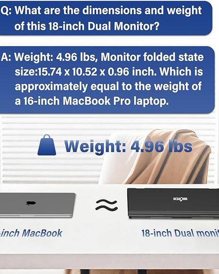 InnoView 18" 2K 100Hz Dual Portable Monitor 100% DCI-P3 Dual Monitor 315°Adjustable Screen Extender for Windows Mac Laptop with Speakers Type-C HDMI DP Foldable 2560x1600 Monitors (No Driver Needed)