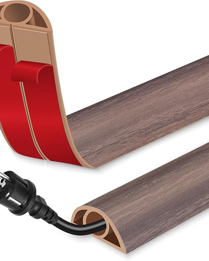 Floor Cord Cover for Wires on Floor Self Adhesive Cord Hider Floor Cable Management Wire Covers for Cords Protector Prevent Cable Trips Cord Cavity W 0.32" x H 0.32", Grayish Brown Wood, 10Ft