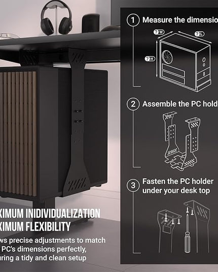 Heavy Duty Under Desk PC Holder – Up to 77 lbs Load Capacity - Adjustable Computer Tower Holder – CPU Holder Under Desk Mount - PC Holder Under Desk – Under Desk Computer Mount (Black)